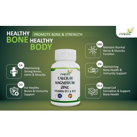 Generic Calcium Supplement 1,000 mg with Vitamin D, Magnesium, Zinc & Vitamin B 12 for Men & Women/for Immunity, Bone & Joint Support - 60 Tablets