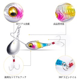 Goture Metal Vibration Lure, 0.5 oz (15 g), Set of 5 in 5 Colors, For Mountain Streams, Gulf and Control Fishing Sites, Tube Fishing, Source Tributary, Far Toss, Triple Hook Included, Blade Included,
