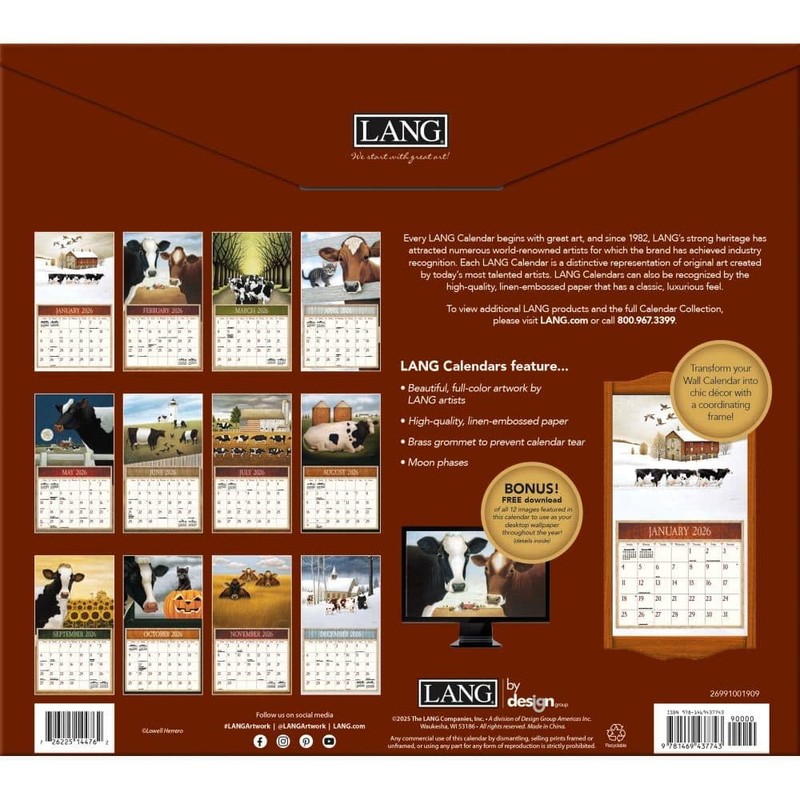 Lang Cows Cows Cows 2026 Wall Calendar – 13.4" ×