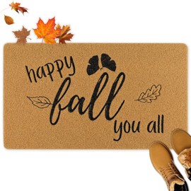 Fall Welcome Door Mat 30x17in - Thanksgiving Day Outdoor Decorations For Home Porch - Floor Coir Mats For Front Door and Indoor Entrance - Porch Rug For Outside - Non-Slip PVC Entry - Decor for House