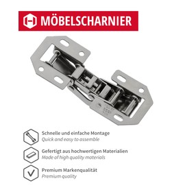 Gedotec Furniture Hinges Made of Steel with Spring | Pack of 2 Hinges for Cabinet Doors | Mini | Foldable Steel Hinges - Silver | 33 x 77 mm | Opening Angle of 180° | Door Hinges for Wooden Doors