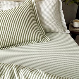 Yard Hebden Mélange Stripe Cotton Fitted Sheet - Super King - Olive Green