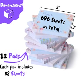 Mr. Pen- Floral Sticky Notes, 3'x3', 12 Pads, Aesthetic Colorful Sticky Notes in Bulk