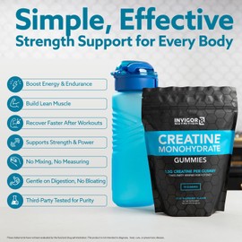INVIGOR8 Creatine Gummies, Non GMO Creatine Monohydrate for Men and Best Creatine for Women, 4.5 Grams of Creatine Per Serving 90 Gummies, Halal Gluten Free Vegan, Low Sugar, Blue Raspberry
