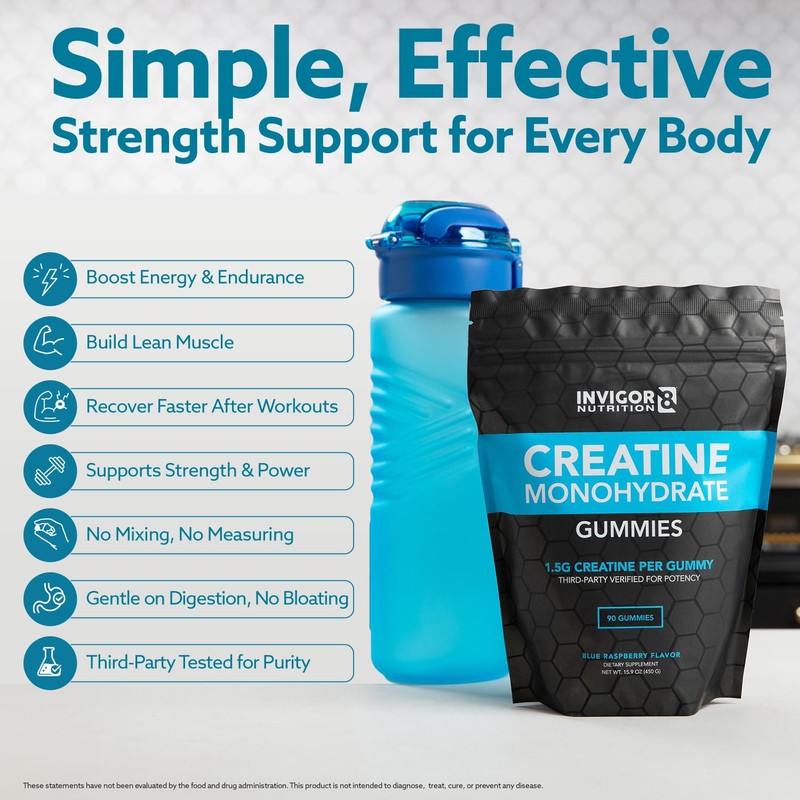 INVIGOR8 Creatine Gummies, Non GMO Creatine Monohydrate for Men and