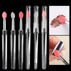 6Pcs Chrome Nail Powder Applicator Brushes, Silicone Head Nail Art Brushes With Cover, Reusable Nail Glitter Powder Pigment Pen Brush, Nail Art Applicator Tools, Lip Eyeshadow Makeup Stick