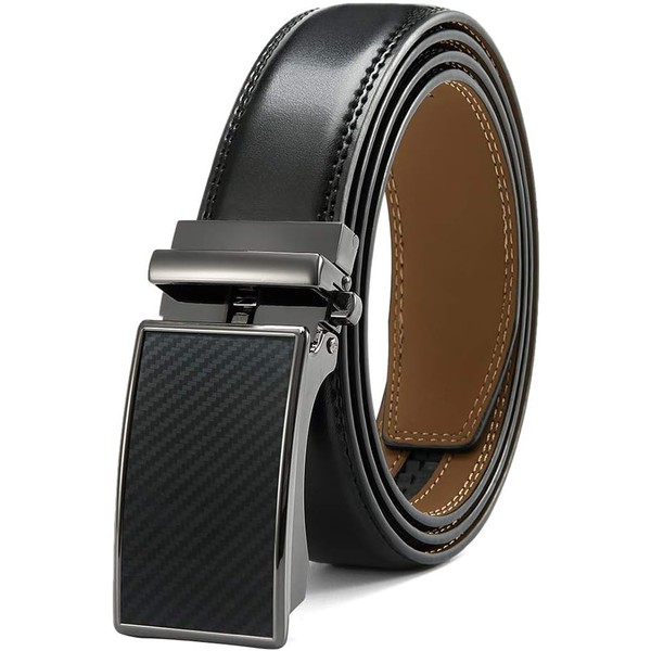 DOOPAI Men's Adjustable Ratchet Belt - Black Leather Dress Belt