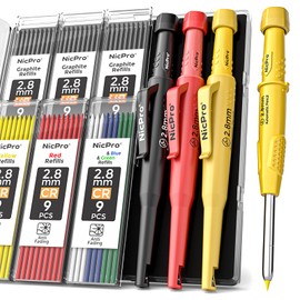 Nicpro Nicpro 3 Pack CP3000 Carpenter Pencil with Sharpener, Mechanical Carpenter Pencils with 57 Refills, Construction Pencil Heavy Duty Woodworking Pencils for Architect Marking (Red, Black, Yellow)