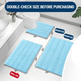 Grandaily Chenille Striped Bathroom Rugs 24x16, Extra Thick and Absorbent Bath Rugs, Non-Slip Soft Plush Shaggy Bath Carpet, Machine Wash Dry, Bath Mats for Bathroom, Blue