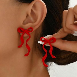 Christmas Earrings Red Bow Earrings for Women Holiday Christmas Jewelry Gifts Outfits Accessories