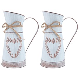 Happyyami 2Pcs Metal Vase Metal Milk Can Rustic Galvanized Vase French Vase Vintage Farmhouse Vase Decor Shabby Chic Can Jug With Handle Plants Pots Vintage Vase