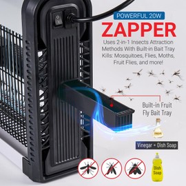 Advanced 2-in-1 Indoor Bug Zapper, Powerful 3500V Flying Insect Killer, Built-in Bait Tray, Uses 2-in-1 Methods to Attract & Zap Fruit Flies, Mosquitoes, Flies, Gnats, Moths, & More. - 2 Free Bulbs