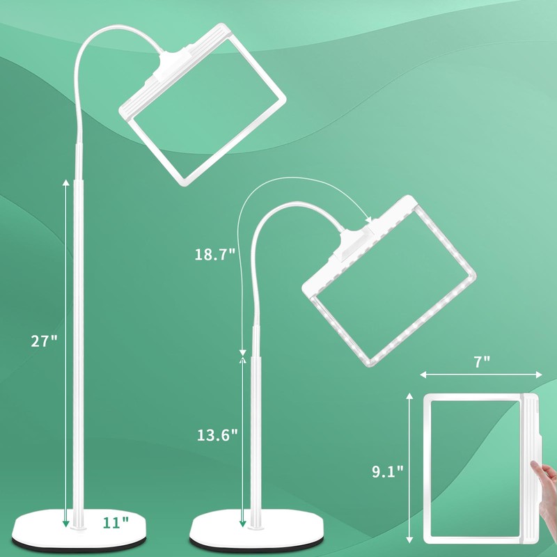 5X Rechargeable Floor Magnifying Glass with Light and Stand,43 LED