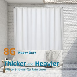 De-Mediocre Clawfoot Tub Shower Curtain Liner 8G Extra Thick and Heavy Duty 180W x 70H inch,White, Waterproof Plastic Shower Liner Weighted 36 Mental Hooks,Upgrades