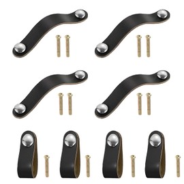 Leather Handles for Furniture, Pack of 8 Leather Handles for Cabinets, Leather Handles for Drawers, Door Handles, Cabinet Furniture Knobs, Leather Handle for Suitcase, Supplied with 22 mm Screws (One