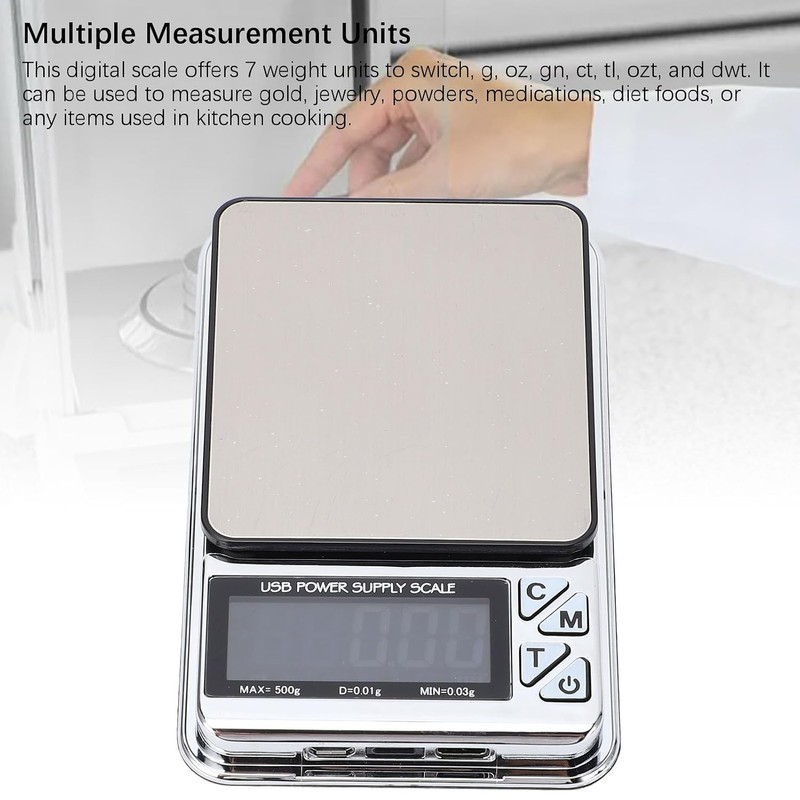 Báscula Digital de Miligramos 500g 0,01g 7 Unidades Báscula de