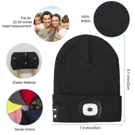 Keains Bluetooth Beanie with Light, Musical Knit Hat with Headphones and Built-in Speaker Mic, Gifts for Men Women Dad