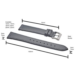 STUNNING SELECTION Alpine flat Stitched Genuine Leather Watch strap with Quick Release Spring Bars - Grey -20 mm