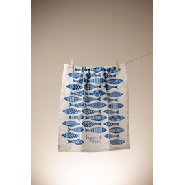 Karma Waterfont Tea Towel - 100% Cotton Hand Towels for The Kitchen - Coastal Home Decor - Fish