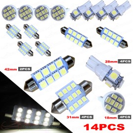 14x Combo LED Car Interior Inside Light Dome Map Door License Plate Light White