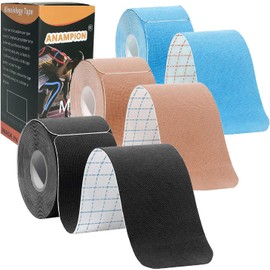 Kinesiotapes Vorgeschnitten 3 Rollen 5mx5cm, Kinesiologie Tape wasserfestes Physio Tape und Sporttape für den Sport, für Knie, Schulter und Ellenbogen, Muskelstraffende Bänder(Schwarz+Blau+Hautfarben)
