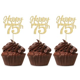 Gyufise 24Pcs Happy 75th Cupcake Toppers Glitter Number 75 Seventy Five Cheers to 75 Cupcake Food Picks Decorations for 75th Birthday Wedding Anniversary Party Supplies Gold