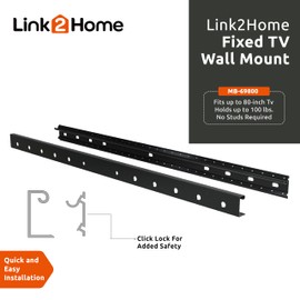 Link2Home Commercial Electric Series Fixed TV Wall Mount for 32”-80” TVs, Mount Directly on Sheetrock or Plasterboard Walls, No Studs Required, Up to 100 lbs., VESA 100/600, Black Aluminum