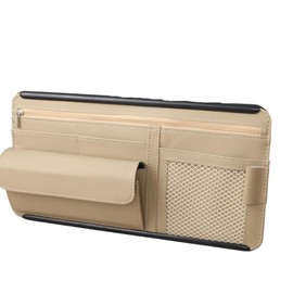 Aristal Car Sun Visor, Glasses Holder, Car Accessories, Car Storage, Pocket, Multi-functional Storage, PU Leather (Beige)