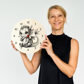 Cute Baby Dragon Wall Clock Cute Resting Dragon Cute Pose Sitting Fantasy Creature Decoration for Children's Room