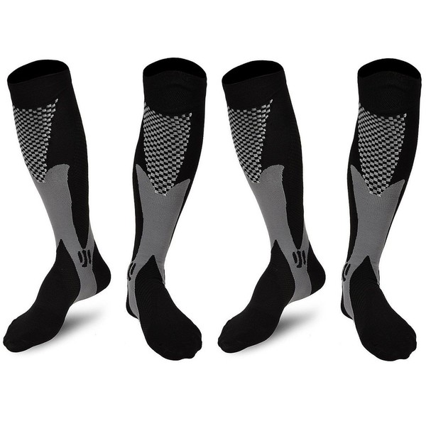 Bcurb Graduated Compression Socks Women & Men Stockings for Sports, Running, Nurses, Shin Splints, Flight, Travel, Pregnancy, Boost Performance, Circulation & Recovery. (XXL, Black/Gray - 2 Pair)