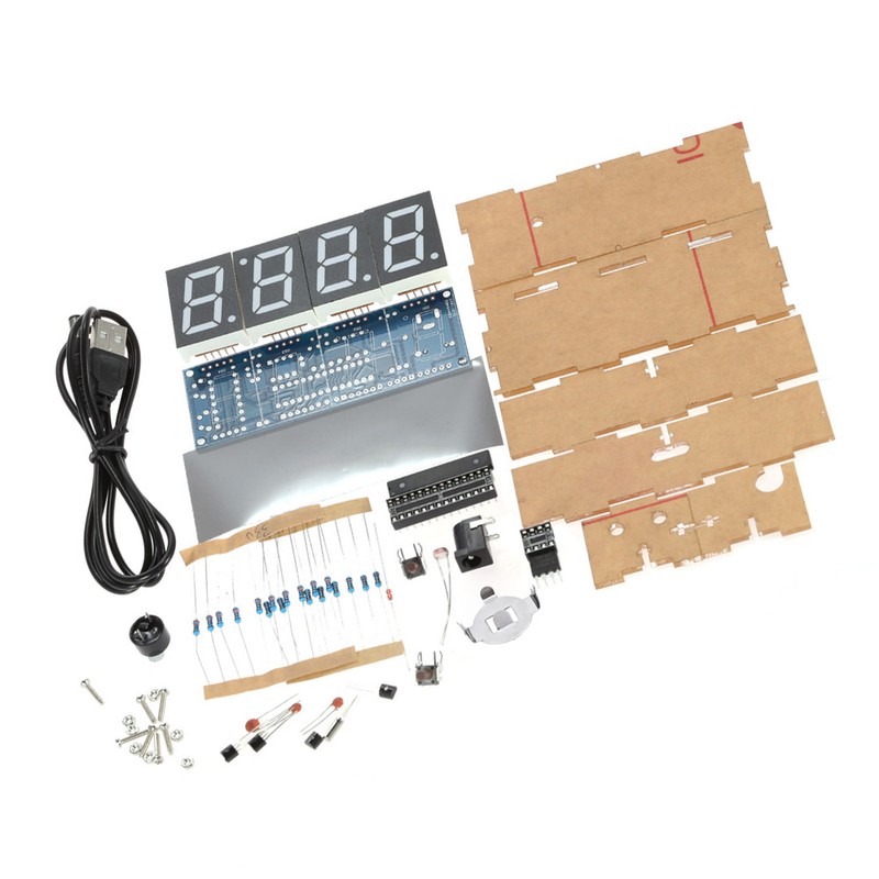 Compact 4-digit DIY Digital LED Clock Kit Light Control Temperature