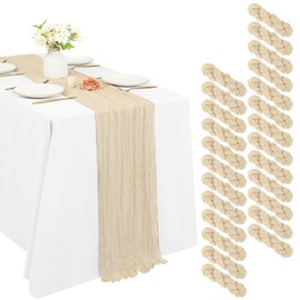 25 Pcs Beige Cheesecloth Table Runner 10FT, Rustic Sheer Cheese Cloth Table Runners 20x120 inch for Wedding Bridal Shower Baby Shower Party Decoration, Boho Gauze Fabric Wedding Table Runner