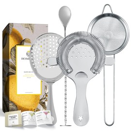 Homestia 4PCS Cocktail Strainer Set Hawthorne Strainers Sieves Kit, Stainless Steel Long Handle Drink Strainer Food Strainers, Fine Mesh Strainer Bar spoon Cocktail Liquid Strainers for Kitchen & Bar