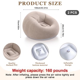 Realspring 2 Pcs Bean Bag Chairs for Adults Kids Inflatable Chairs with Electric Air Pump Blow up Chair Inflatable Lazy Sofa Folding Portable Inflatable Chair for Living Room Bedroom(Brown)