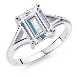 Gem Stone King 925 Sterling Silver Gemstone Birthstone Solitaire Engagement Ring for Women | Emerald Cut 9X7MM | Classic Split Shank Design | Wedding Engagement Anniversary Promise Ring | Size 5-9
