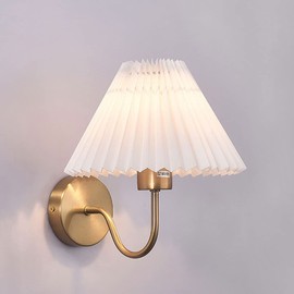 IBalody Gold Wall Sconces Pleated Fabric Wall Lamp Elegant Bedside Wall Lights Bathroom Dresser Vanity Light Hardwired Wall Lighting for Bedroom Living Room Hallway Kitchen