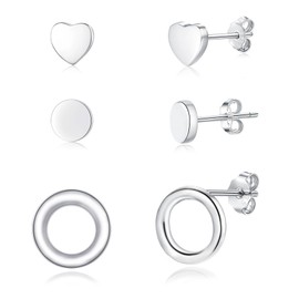 Cangall Earrings 925 Silver Set, 3 Pairs 925 Sterling Silver Women's Stud Earrings Set for Multiple Ear Holes, Hypoallergenic Small Cartilage Sleeping Stud Earrings Silver 925 Gifts for Women