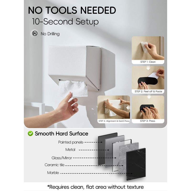 Cloudever Hand Towel Box Cover Holder, No Drill Installation &
