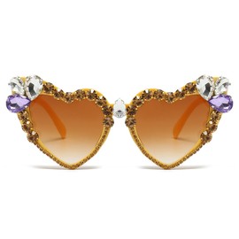 YAMEIZE Trendy Rhinestone Love Heart Sunglasses - for Women Men Retro Heart Shaped Diomand Glasses Vintage Coloful Funny Party Outdoor
