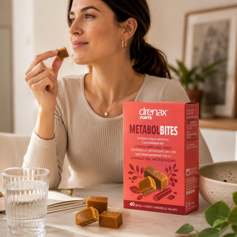 Drenax Forte MetabolBites Integratore Alimentare con Moringa, Maté, Cannella, Cromo