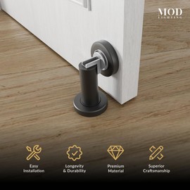 MOD LIGHTING Modern Magnetic Door Stop | Heavy Duty Door Catch Designed for Floor and Wall Mounting, Magnetic Door Holder, Door Stopper Durable Zinc Alloy, 2 Pack (Matte Black)