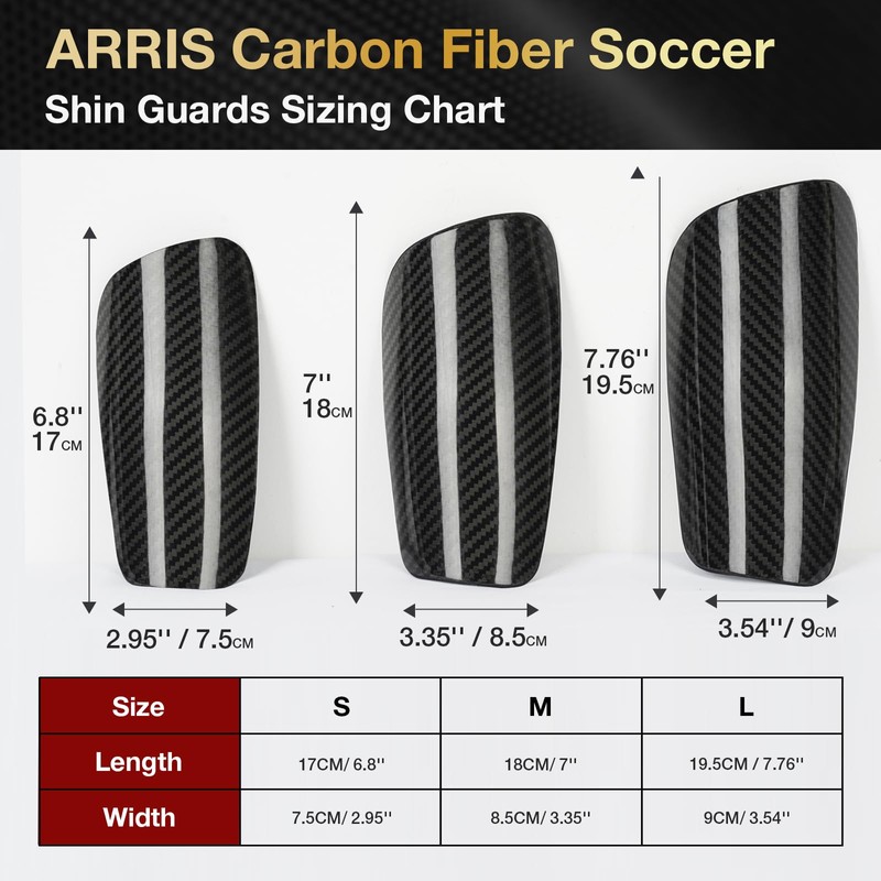 ARRIS Carbon Fiber Soccer Shin Guards,Super Strong, Ultra Light, Shock