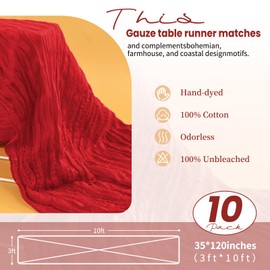 10 Pack Red Cheesecloth Table Runner, 10FT Long Semi-Sheer Gauze Runner - Boho Style for Wedding & Party Decor