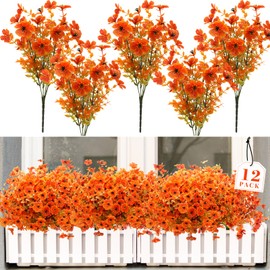 Artificial Fall Flowers Outdoor for Autumn Decoration, 12 Bundles Fake Silk Daisy Flowers Realistic UV Resistant for Outside Home Planter Porch Patio Yard Garden Autumn Decor