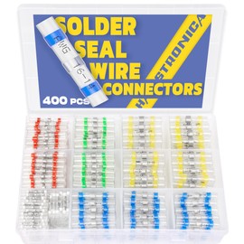 haisstronica 400PCS Solder Seal Wire Connectors Kit,26-10 Gauge Marine Grade Heat Shrink Wire Connectors,Waterproof Butt Connectors,Butt Splice Eletrical Wire Connectors Kit(5Colors/5Sizes)
