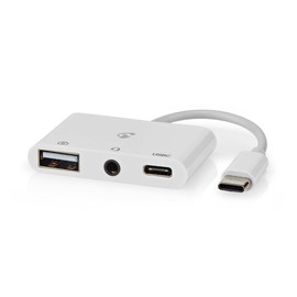 Nedis USB Multi-Port Adapter | USB 2.0 | USB-C Female | USB-A Female / USB-C Female / 3.5 mm Female | 480 Mbps | Round | Nickel Plated | PVC | White | Box
