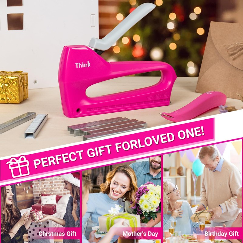 THINKLEARN Light Duty Staple Gun for Wood - Pink 4-in-1