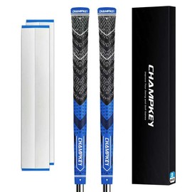 CHAMPKEY 2 Pack Half Cord Golf Grips with 2 Grip Tapes - All Weather Performance Golf Club Grips - High Traction and Feedback Golf Grips for Men(Blue,Midsize)