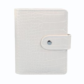 LADYACCES Pocket Journal Notebook A7 Size 3x5 Inches - Small Spiral Bound Refillable Pocket Journal Notebook, Handmade Leather Notebook Cover, Small Memo Notepads Holder with Card Holder - White