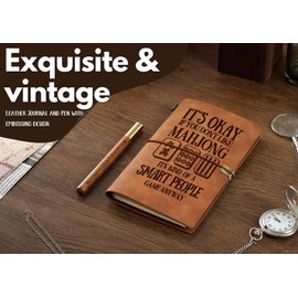 InnoBeta Mahjong Gifts for Women/Men, Funny Gifts for Mahjong Lovers, Leather Journal Notebook with Pen and Pen clip 7.87 x 4.7 Cover, 4 x 7.5 Pages (Inches) - Smart People Game